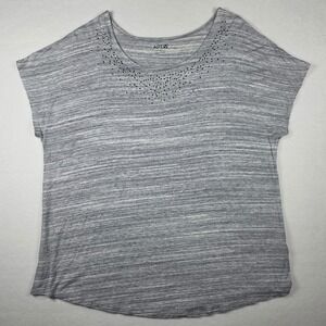 Apt. 9 Embellished Scoop Neck Top 1X Gray Space Dye Studded Tee